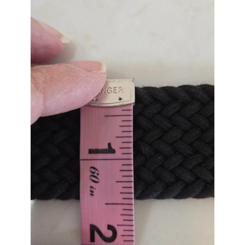 Torino Belt Size 44 Brown Black Braided Woven Leather Trim Made in USA Preppy